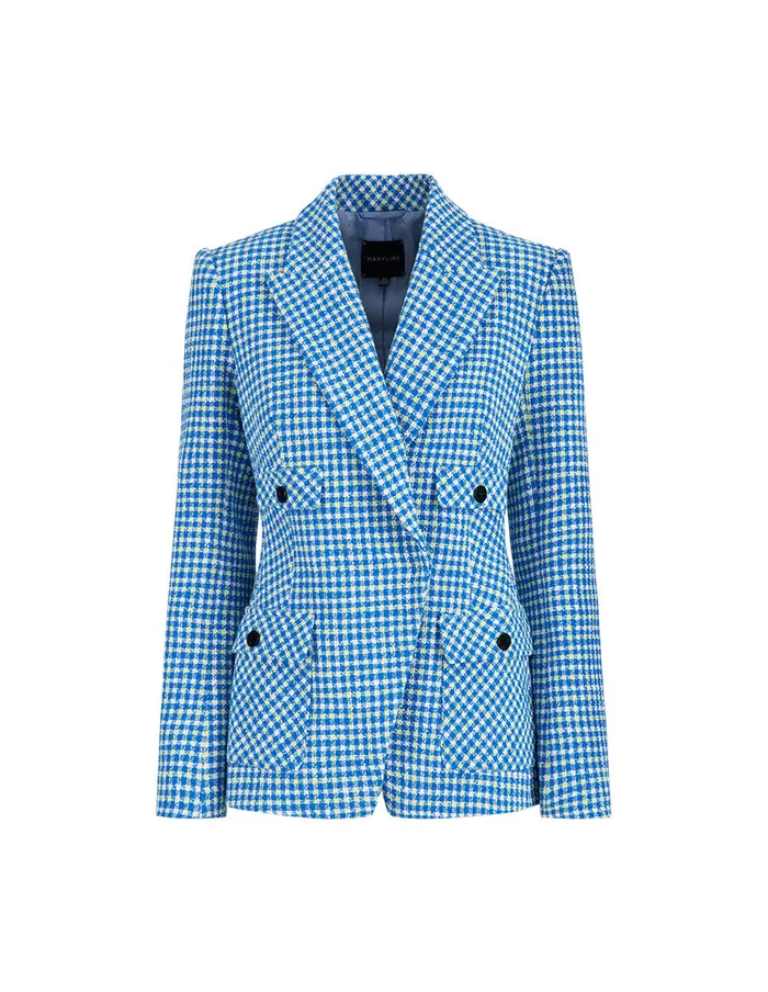 MARYLING Blazers Peak Lapels Blue And White Checks Slim Fit With Button Pockets Blazer Mix 8211 Women