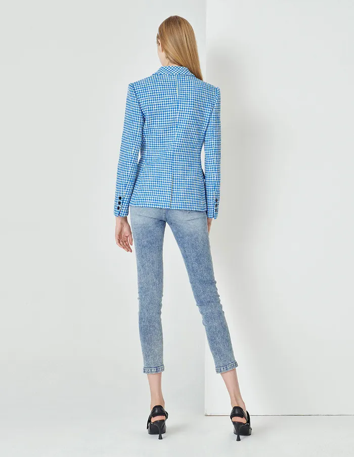 MARYLING Blazers Peak Lapels Blue And White Checks Slim Fit With Button Pockets Blazer Mix 8211 Women