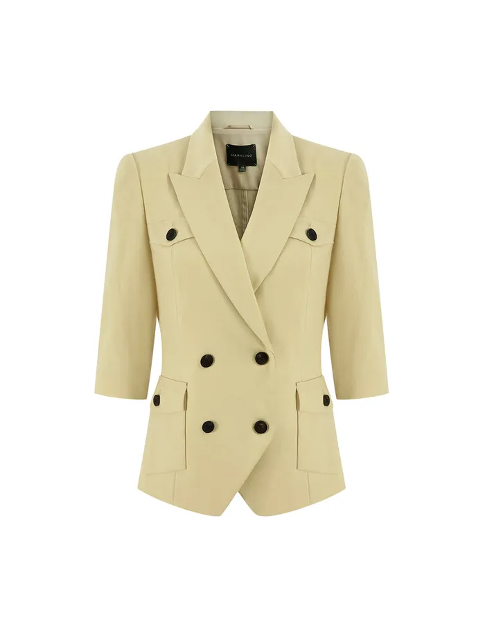 MARYLING Blazers Sand Double Breasted Jacket With Lap Collar Pockets Yellow 8211 Women