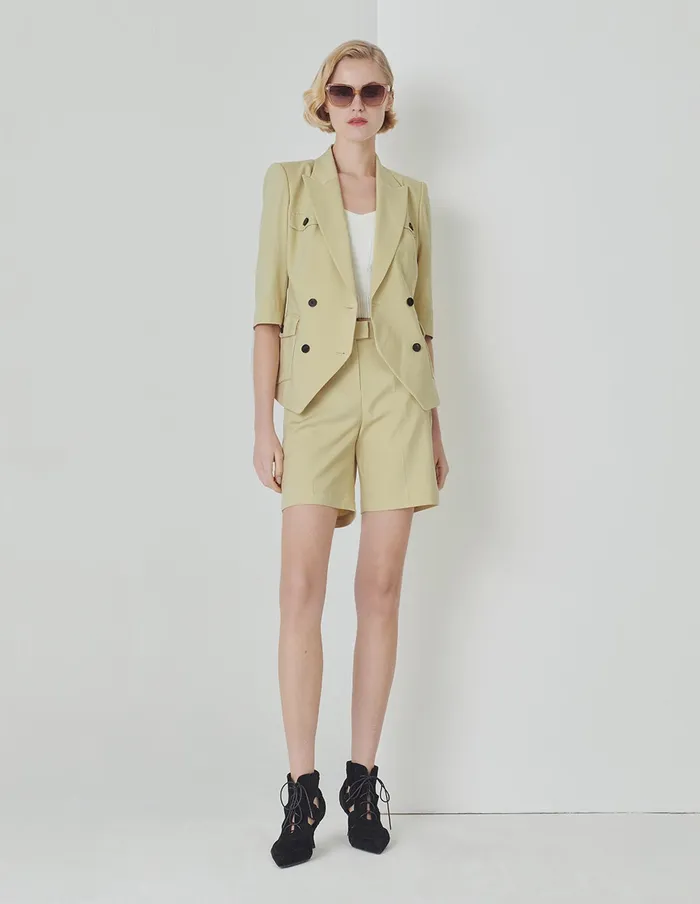 MARYLING Blazers Sand Double Breasted Jacket With Lap Collar Pockets Yellow 8211 Women