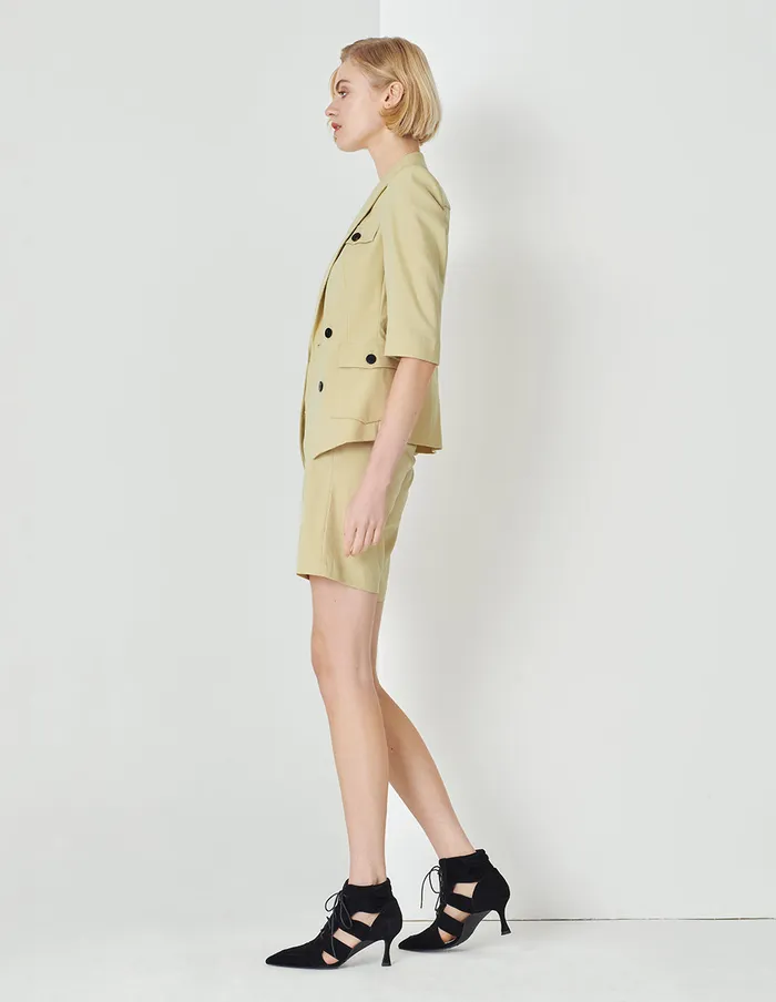 MARYLING Blazers Sand Double Breasted Jacket With Lap Collar Pockets Yellow 8211 Women
