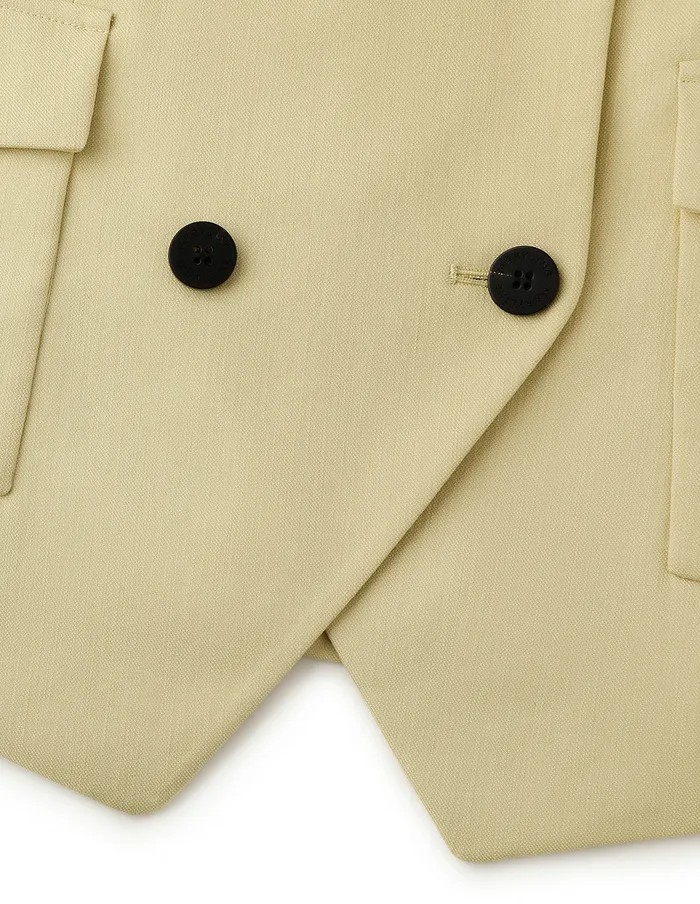 MARYLING Blazers Sand Double Breasted Jacket With Lap Collar Pockets Yellow 8211 Women
