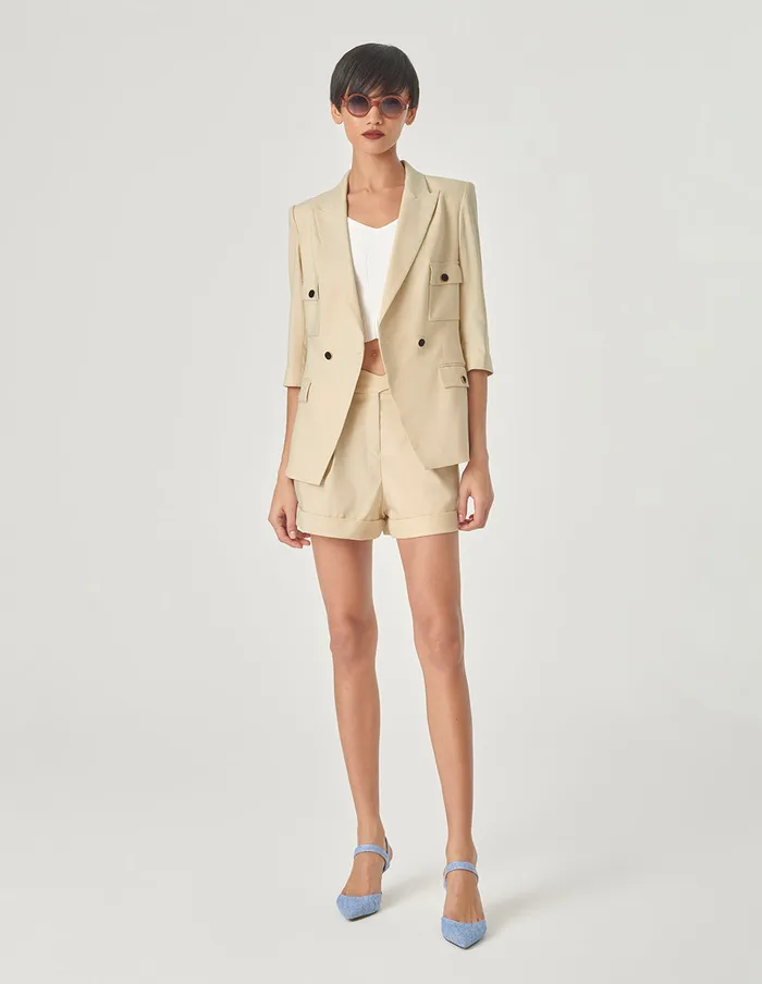 MARYLING Blazers Sand DoubleBreasted MidSleeve Blazer Sandy 8211 Women