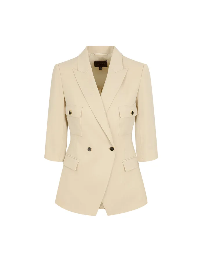 MARYLING Blazers Sand DoubleBreasted MidSleeve Blazer Sandy 8211 Women MARYLING Blazers Sand DoubleBreasted MidSleeve Blazer Sandy 8211 Women