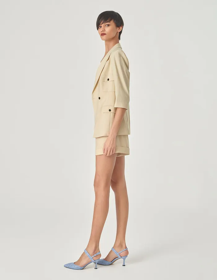 MARYLING Blazers Sand DoubleBreasted MidSleeve Blazer Sandy 8211 Women MARYLING Blazers Sand DoubleBreasted MidSleeve Blazer Sandy 8211 Women