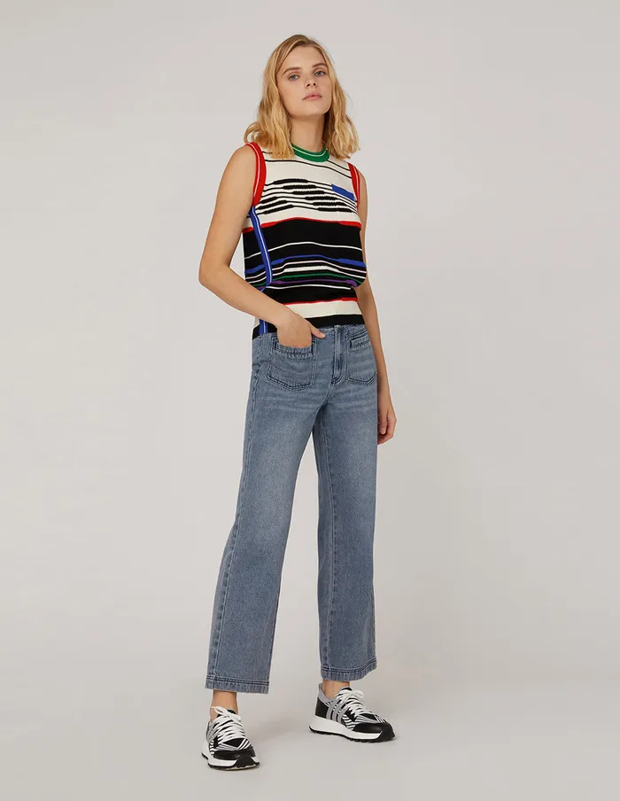MARYLING Blouse Crew Neck Striped Wool Knitted Vest Mix 8211 Women