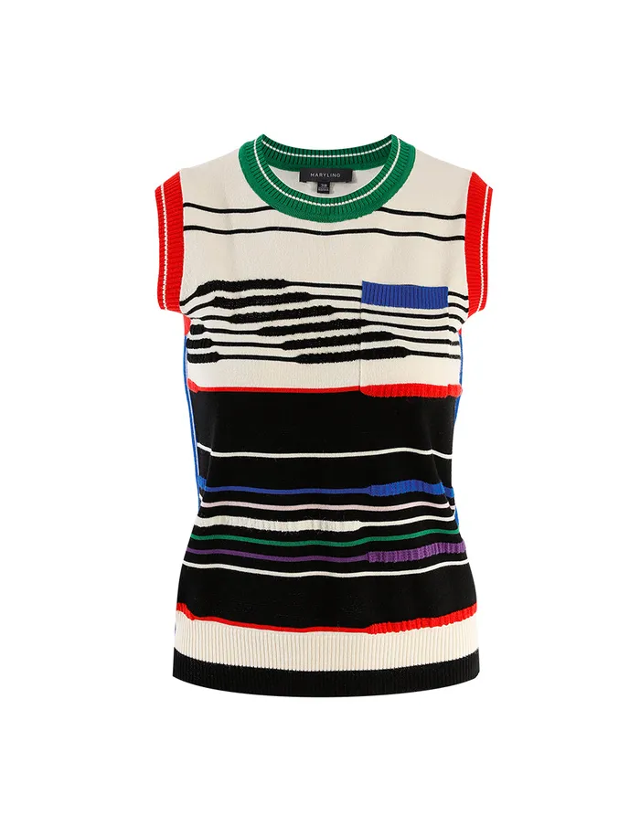 MARYLING Blouse Crew Neck Striped Wool Knitted Vest Mix 8211 Women