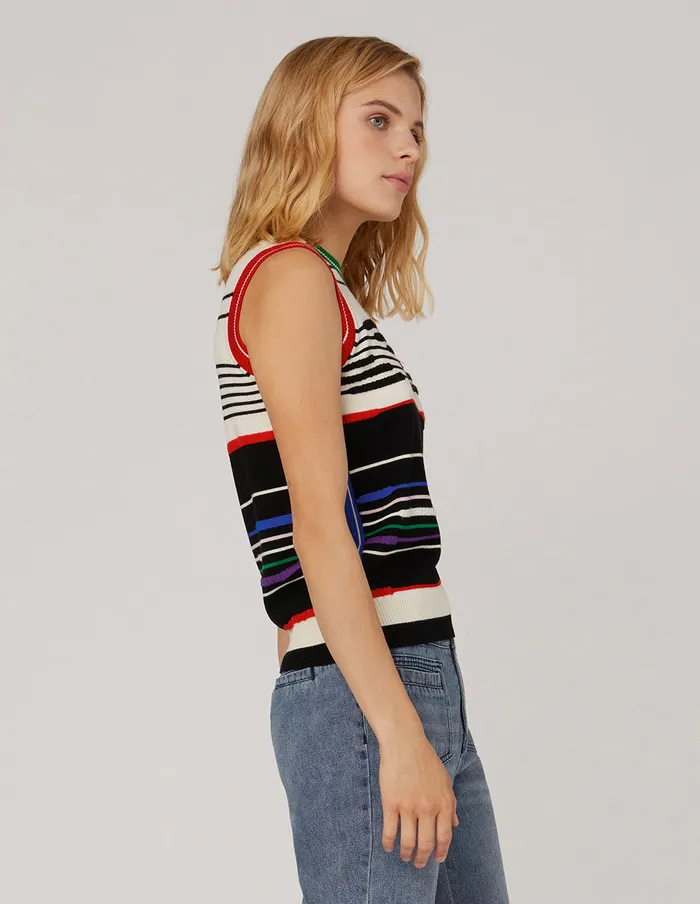 MARYLING Blouse Crew Neck Striped Wool Knitted Vest Mix 8211 Women