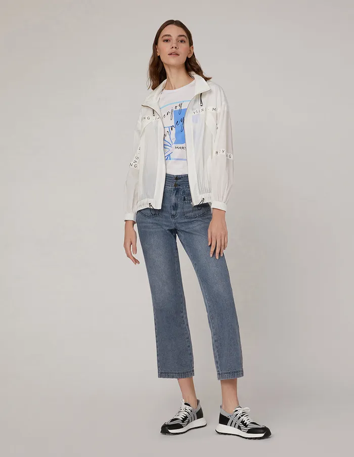 MARYLING Jacket and Coat Black Brand Logo Jacket White 8211 Women MARYLING Jacket and Coat Black Brand Logo Jacket White 8211 Women