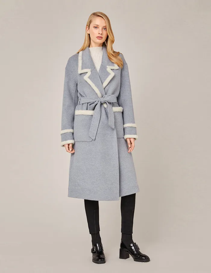 MARYLING Jacket and Coat CONTRAST FUR TRIM SPLICED WOOL COAT Light Gray 8211 Women MARYLING Jacket and Coat CONTRAST FUR TRIM SPLICED WOOL COAT Light Gray 8211 Women