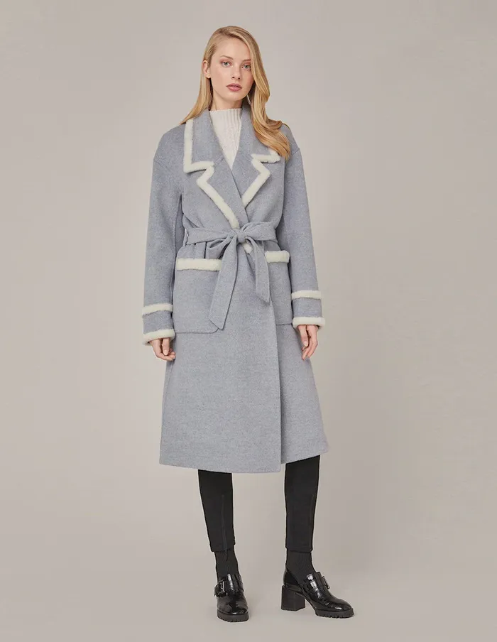 MARYLING Jacket and Coat CONTRAST FUR TRIM SPLICED WOOL COAT Light Gray 8211 Women MARYLING Jacket and Coat CONTRAST FUR TRIM SPLICED WOOL COAT Light Gray 8211 Women
