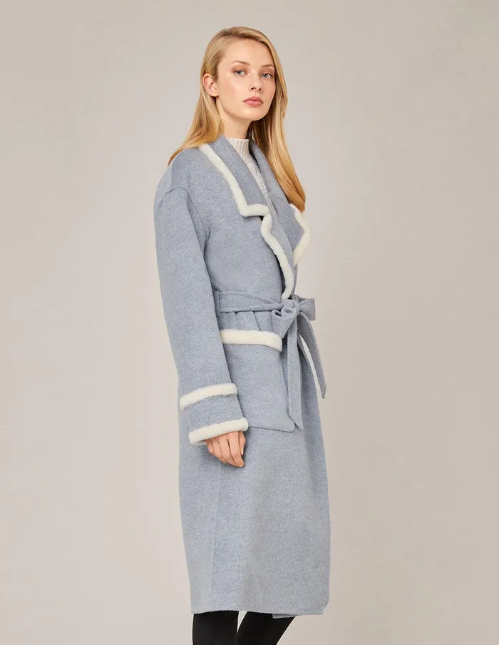 MARYLING Jacket and Coat CONTRAST FUR TRIM SPLICED WOOL COAT Light Gray 8211 Women MARYLING Jacket and Coat CONTRAST FUR TRIM SPLICED WOOL COAT Light Gray 8211 Women