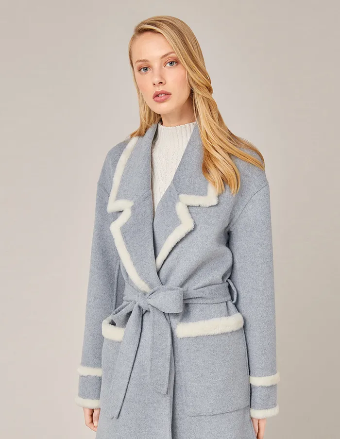 MARYLING Jacket and Coat CONTRAST FUR TRIM SPLICED WOOL COAT Light Gray 8211 Women MARYLING Jacket and Coat CONTRAST FUR TRIM SPLICED WOOL COAT Light Gray 8211 Women