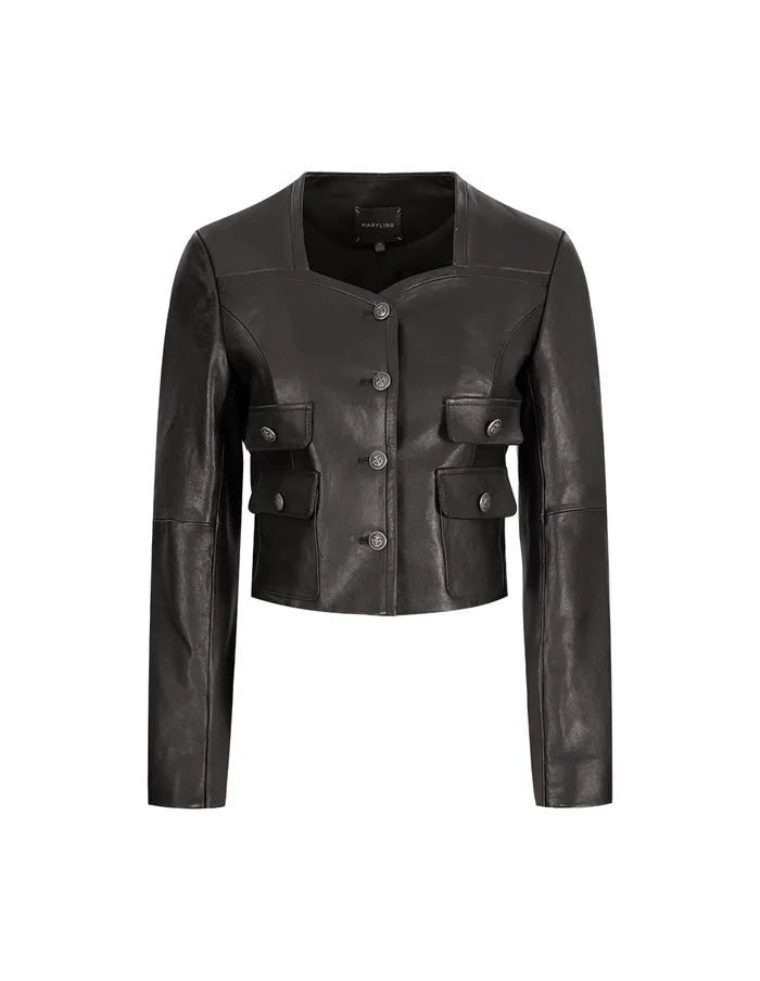 MARYLING Jacket and Coat Cropped Lambskin Jacket With Buttons Black 8211 Women MARYLING Jacket and Coat Cropped Lambskin Jacket With Buttons Black 8211 Women