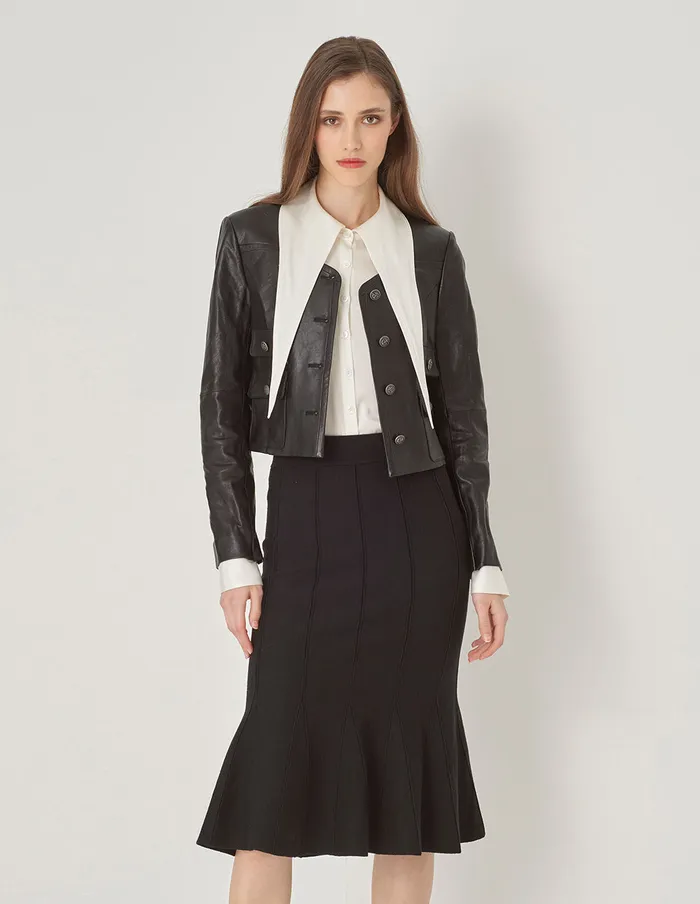 MARYLING Jacket and Coat Cropped Lambskin Jacket With Buttons Black 8211 Women MARYLING Jacket and Coat Cropped Lambskin Jacket With Buttons Black 8211 Women