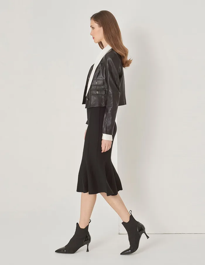 MARYLING Jacket and Coat Cropped Lambskin Jacket With Buttons Black 8211 Women MARYLING Jacket and Coat Cropped Lambskin Jacket With Buttons Black 8211 Women