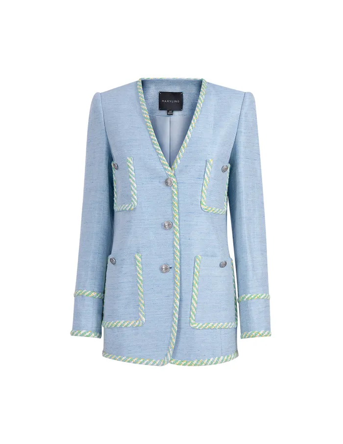 MARYLING Jacket and Coat Denim Blue Colourful Lace Metal Buckle Jacket Blue 8211 Women