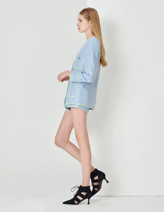 MARYLING Jacket and Coat Denim Blue Colourful Lace Metal Buckle Jacket Blue 8211 Women
