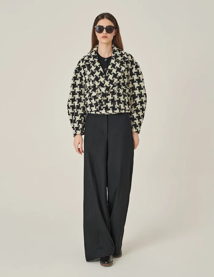 MARYLING Jacket and Coat Lapel LongSleeve HShaped Houndstooth Cropped Coat Houndstooth 8211 Women MARYLING Jacket and Coat Lapel LongSleeve HShaped Houndstooth Cropped Coat Houndstooth 8211 Women