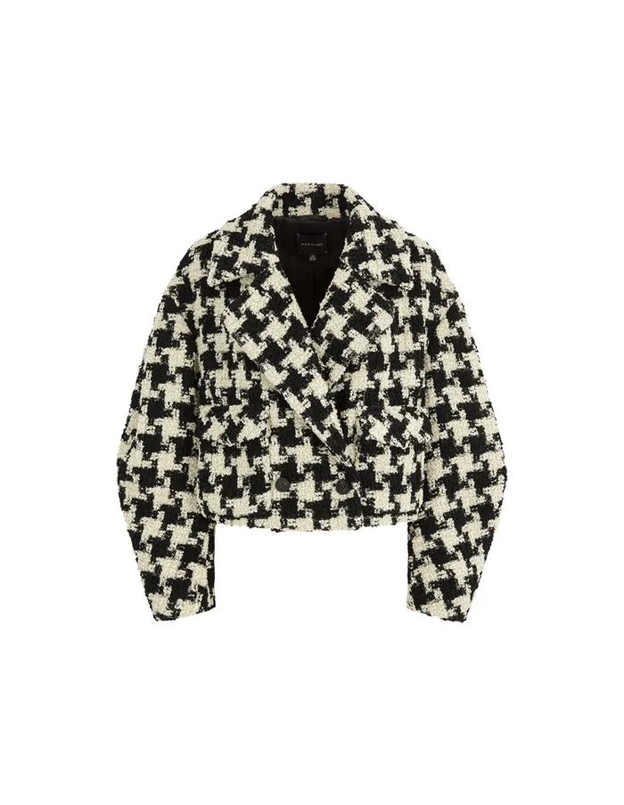 MARYLING Jacket and Coat Lapel LongSleeve HShaped Houndstooth Cropped Coat Houndstooth 8211 Women MARYLING Jacket and Coat Lapel LongSleeve HShaped Houndstooth Cropped Coat Houndstooth 8211 Women