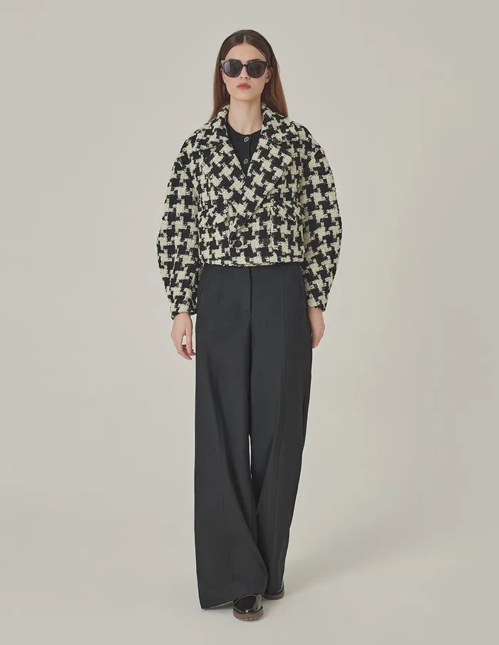 MARYLING Jacket and Coat Lapel LongSleeve HShaped Houndstooth Cropped Coat Houndstooth 8211 Women MARYLING Jacket and Coat Lapel LongSleeve HShaped Houndstooth Cropped Coat Houndstooth 8211 Women