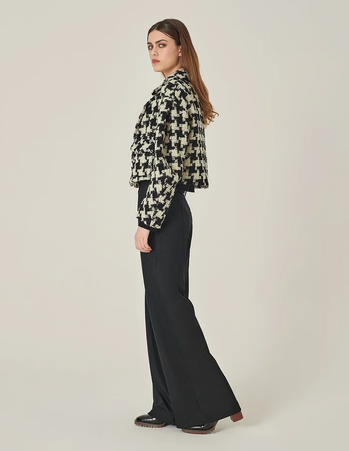 MARYLING Jacket and Coat Lapel LongSleeve HShaped Houndstooth Cropped Coat Houndstooth 8211 Women MARYLING Jacket and Coat Lapel LongSleeve HShaped Houndstooth Cropped Coat Houndstooth 8211 Women