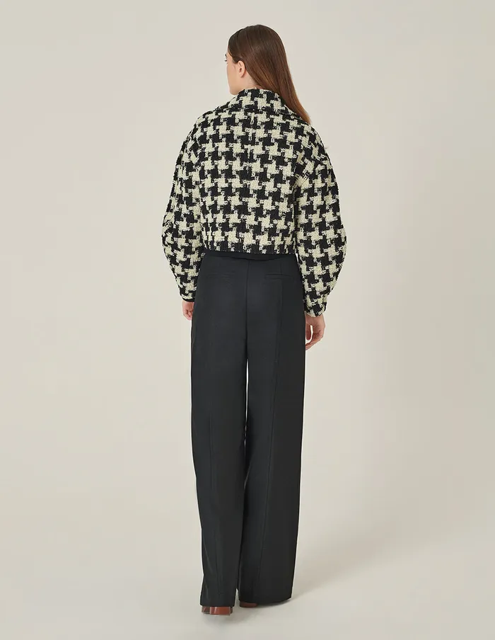 MARYLING Jacket and Coat Lapel LongSleeve HShaped Houndstooth Cropped Coat Houndstooth 8211 Women MARYLING Jacket and Coat Lapel LongSleeve HShaped Houndstooth Cropped Coat Houndstooth 8211 Women