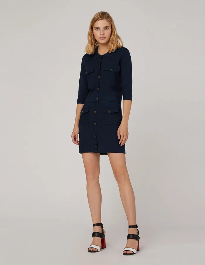 MARYLING Jacket and Coat Point Collar Knitted Jacket Blue 8211 Women
