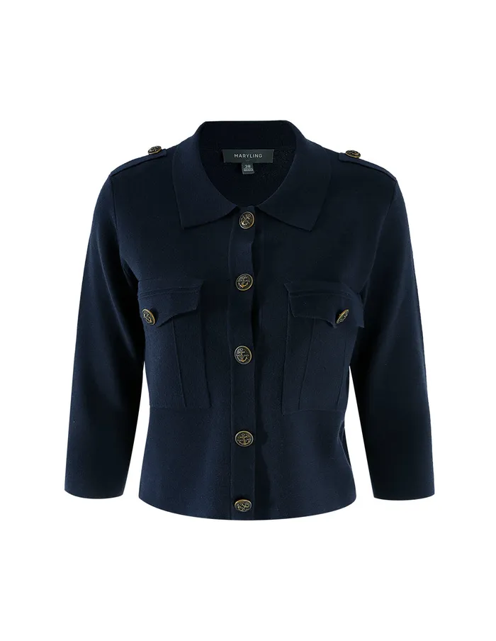 MARYLING Jacket and Coat Point Collar Knitted Jacket Blue 8211 Women