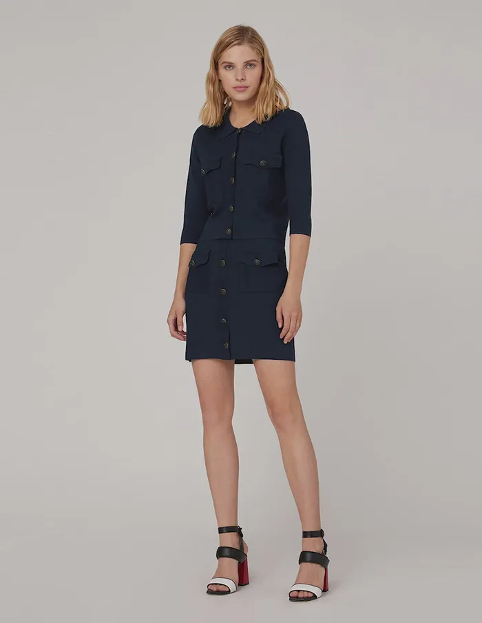MARYLING Jacket and Coat Point Collar Knitted Jacket Blue 8211 Women