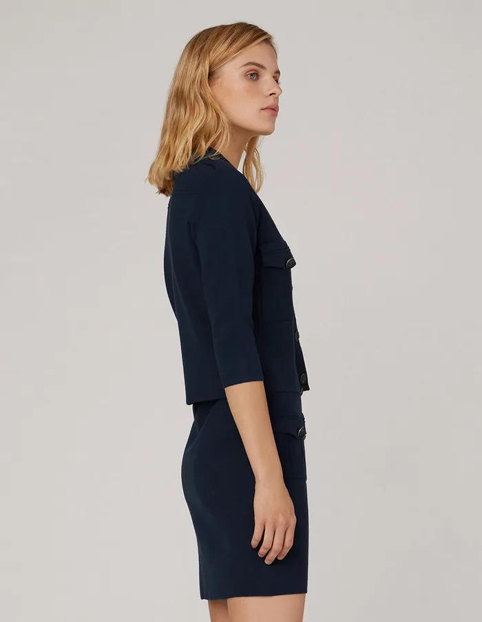MARYLING Jacket and Coat Point Collar Knitted Jacket Blue 8211 Women