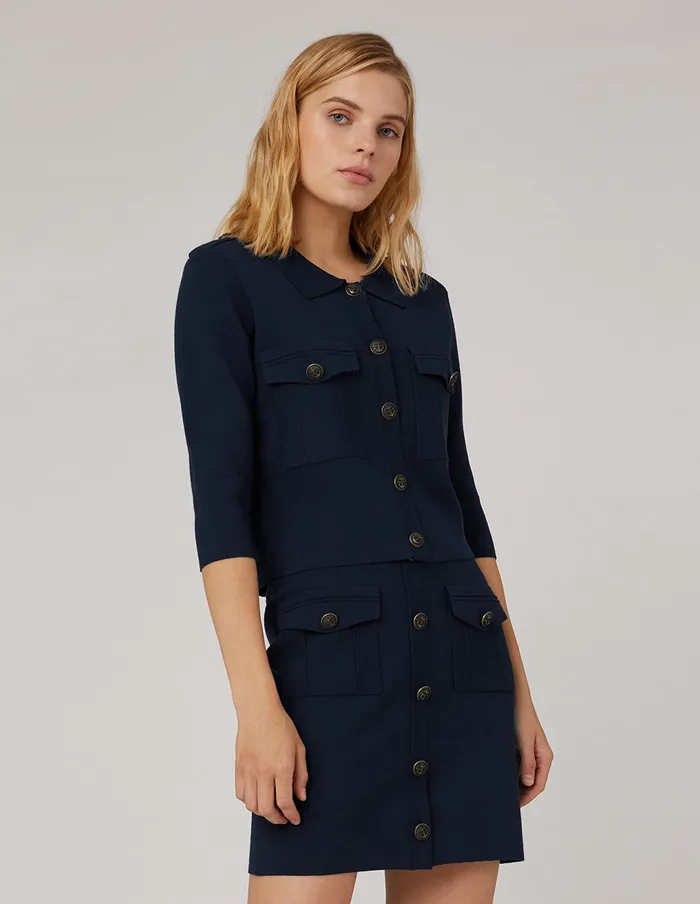 MARYLING Jacket and Coat Point Collar Knitted Jacket Blue 8211 Women