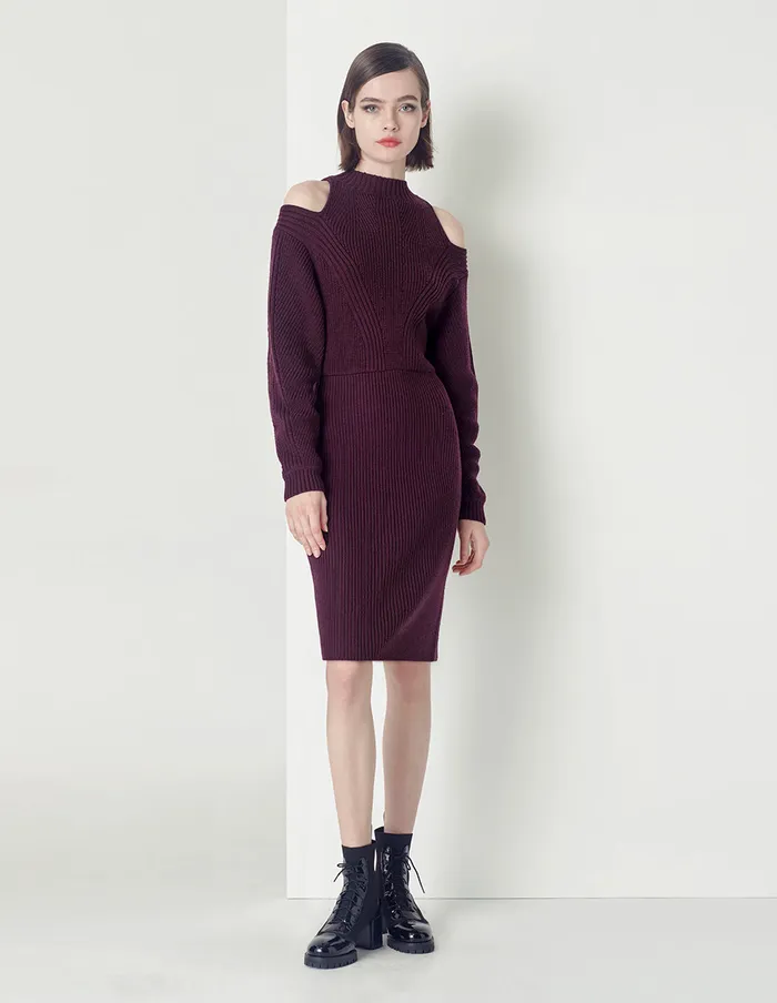 MARYLING Knit Dress Burgundy Red OffTheShoulder LongSleeved Knitted Dress Red 8211 Women MARYLING Knit Dress Burgundy Red OffTheShoulder LongSleeved Knitted Dress Red 8211 Women