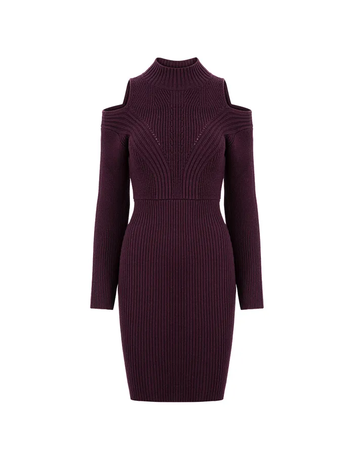 MARYLING Knit Dress Burgundy Red OffTheShoulder LongSleeved Knitted Dress Red 8211 Women MARYLING Knit Dress Burgundy Red OffTheShoulder LongSleeved Knitted Dress Red 8211 Women