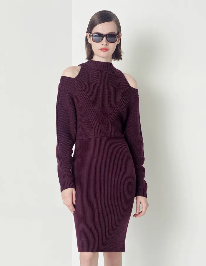 MARYLING Knit Dress Burgundy Red OffTheShoulder LongSleeved Knitted Dress Red 8211 Women MARYLING Knit Dress Burgundy Red OffTheShoulder LongSleeved Knitted Dress Red 8211 Women