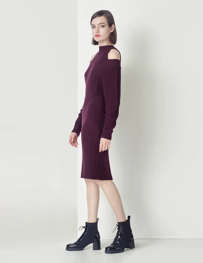 MARYLING Knit Dress Burgundy Red OffTheShoulder LongSleeved Knitted Dress Red 8211 Women MARYLING Knit Dress Burgundy Red OffTheShoulder LongSleeved Knitted Dress Red 8211 Women