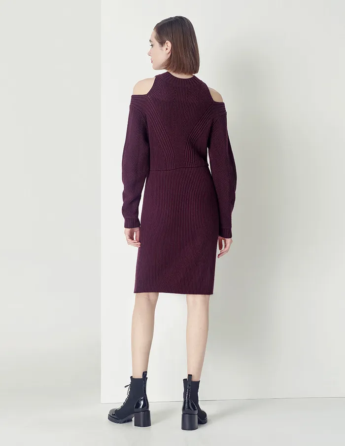 MARYLING Knit Dress Burgundy Red OffTheShoulder LongSleeved Knitted Dress Red 8211 Women MARYLING Knit Dress Burgundy Red OffTheShoulder LongSleeved Knitted Dress Red 8211 Women