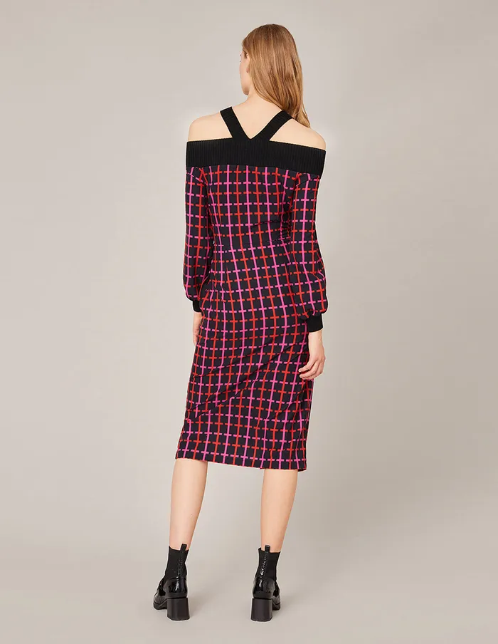 MARYLING Knit Dress VNECK KNIT SPLICED CHECKED DRESS Black 8211 Women MARYLING Knit Dress VNECK KNIT SPLICED CHECKED DRESS Black 8211 Women