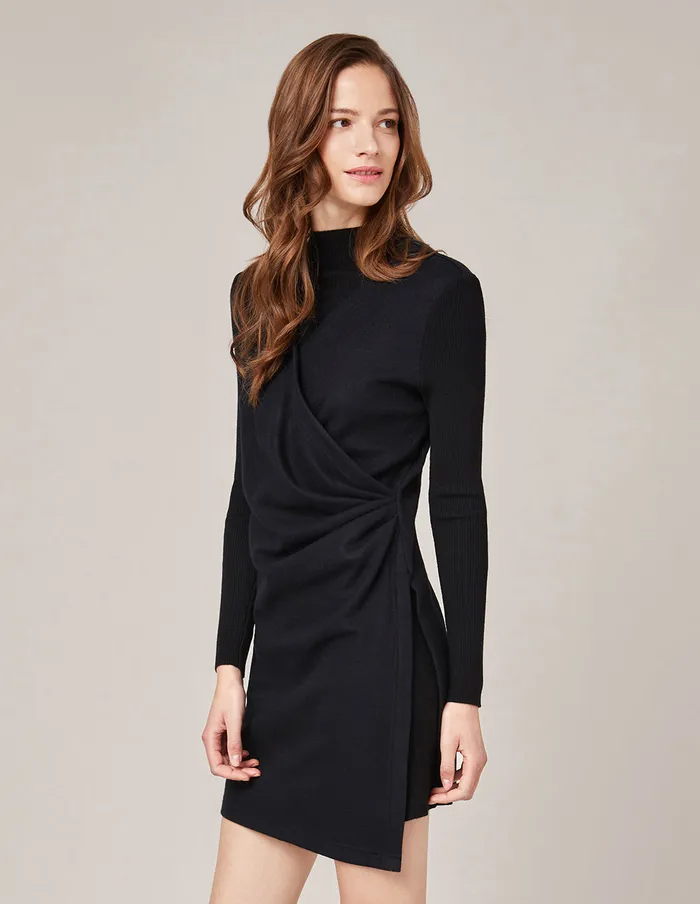 MARYLING Knit Dress VNECK KNITTED DRAPED DRESS Black 8211 Women MARYLING Knit Dress VNECK KNITTED DRAPED DRESS Black 8211 Women