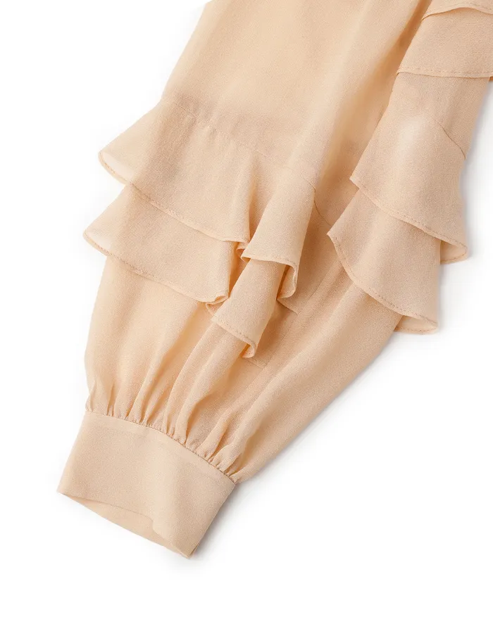 MARYLING Knitwear Apricot Ruffle Knit Woven Top Camel 8211 Women MARYLING Knitwear Apricot Ruffle Knit Woven Top Camel 8211 Women