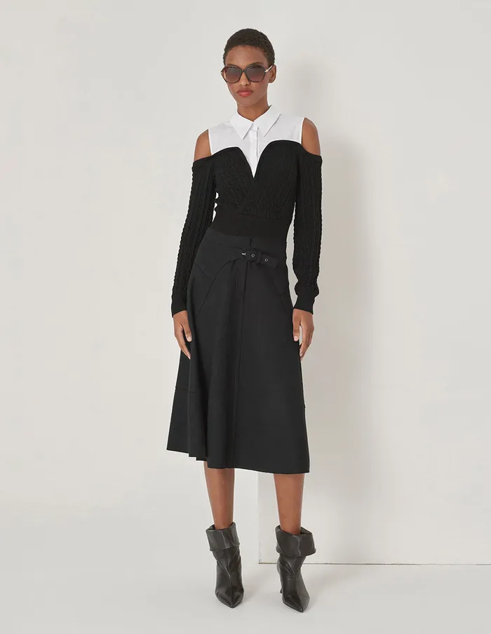 MARYLING Knitwear Black And White Contrasting OffShoulder Stitched Top Monochrome 8211 Women MARYLING Knitwear Black And White Contrasting OffShoulder Stitched Top Monochrome 8211 Women