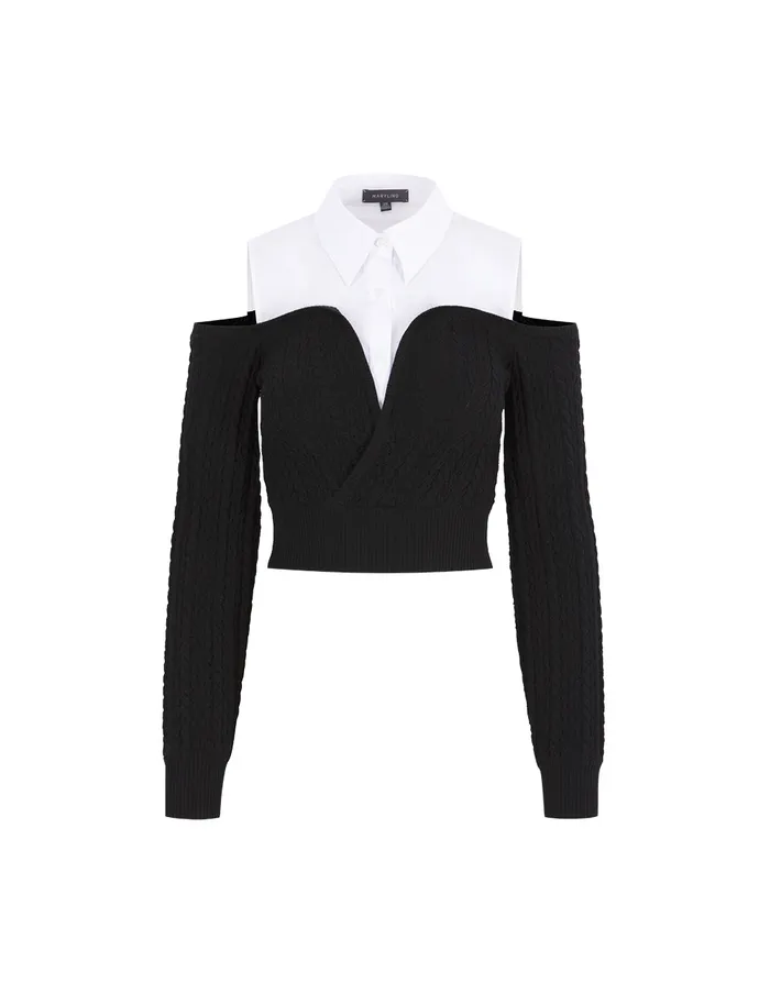 MARYLING Knitwear Black And White Contrasting OffShoulder Stitched Top Monochrome 8211 Women MARYLING Knitwear Black And White Contrasting OffShoulder Stitched Top Monochrome 8211 Women