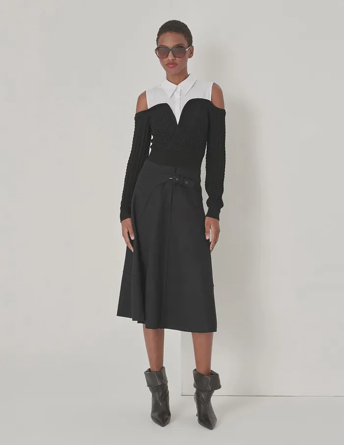 MARYLING Knitwear Black And White Contrasting OffShoulder Stitched Top Monochrome 8211 Women MARYLING Knitwear Black And White Contrasting OffShoulder Stitched Top Monochrome 8211 Women
