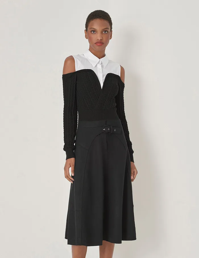 MARYLING Knitwear Black And White Contrasting OffShoulder Stitched Top Monochrome 8211 Women MARYLING Knitwear Black And White Contrasting OffShoulder Stitched Top Monochrome 8211 Women