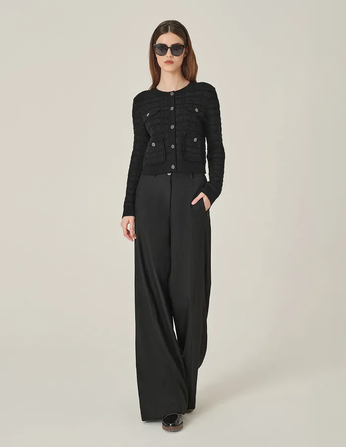 MARYLING Knitwear Black Round Neck Dark Texture Cropped Knitted Cardigan Black 8211 Women MARYLING Knitwear Black Round Neck Dark Texture Cropped Knitted Cardigan Black 8211 Women