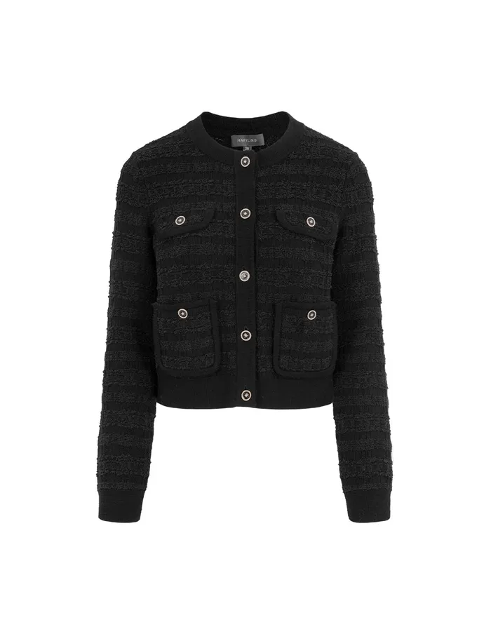 MARYLING Knitwear Black Round Neck Dark Texture Cropped Knitted Cardigan Black 8211 Women MARYLING Knitwear Black Round Neck Dark Texture Cropped Knitted Cardigan Black 8211 Women