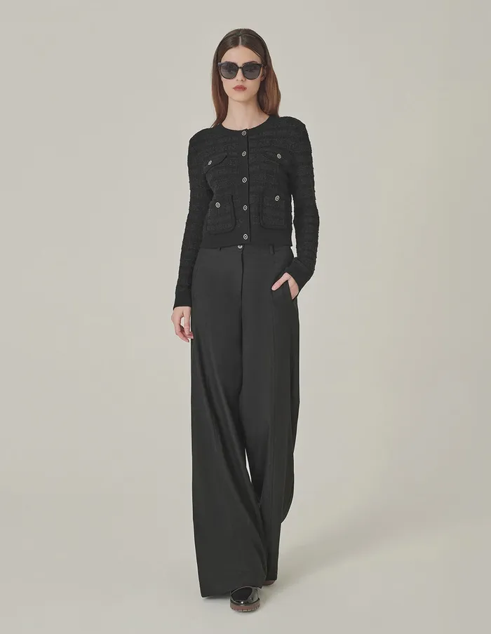 MARYLING Knitwear Black Round Neck Dark Texture Cropped Knitted Cardigan Black 8211 Women MARYLING Knitwear Black Round Neck Dark Texture Cropped Knitted Cardigan Black 8211 Women