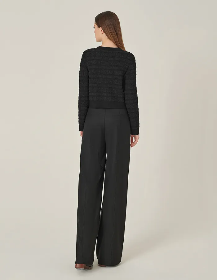 MARYLING Knitwear Black Round Neck Dark Texture Cropped Knitted Cardigan Black 8211 Women MARYLING Knitwear Black Round Neck Dark Texture Cropped Knitted Cardigan Black 8211 Women
