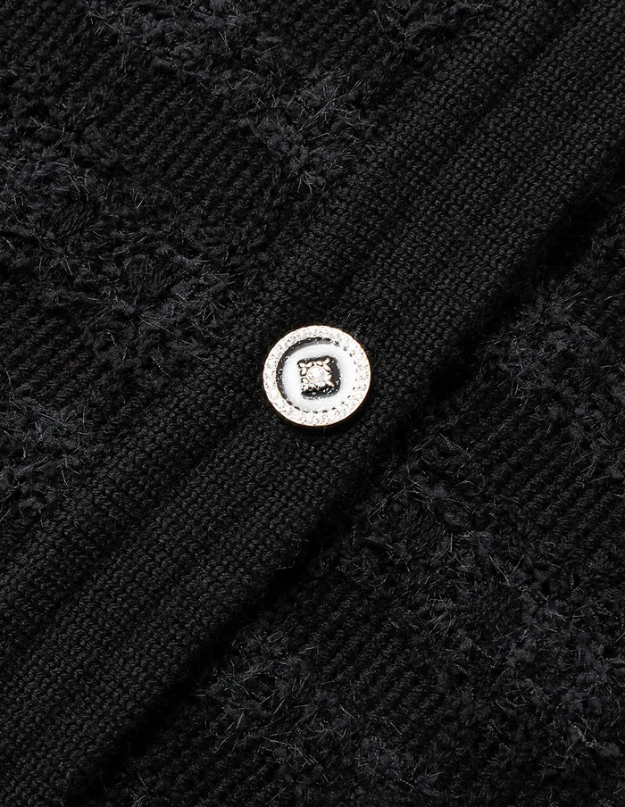 MARYLING Knitwear Black Round Neck Dark Texture Cropped Knitted Cardigan Black 8211 Women MARYLING Knitwear Black Round Neck Dark Texture Cropped Knitted Cardigan Black 8211 Women