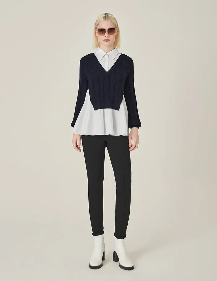 MARYLING Knitwear Blue Aand White LongSleeve Patchwork Knitted Blouse Blue And White 8211 Women MARYLING Knitwear Blue Aand White LongSleeve Patchwork Knitted Blouse Blue And White 8211 Women
